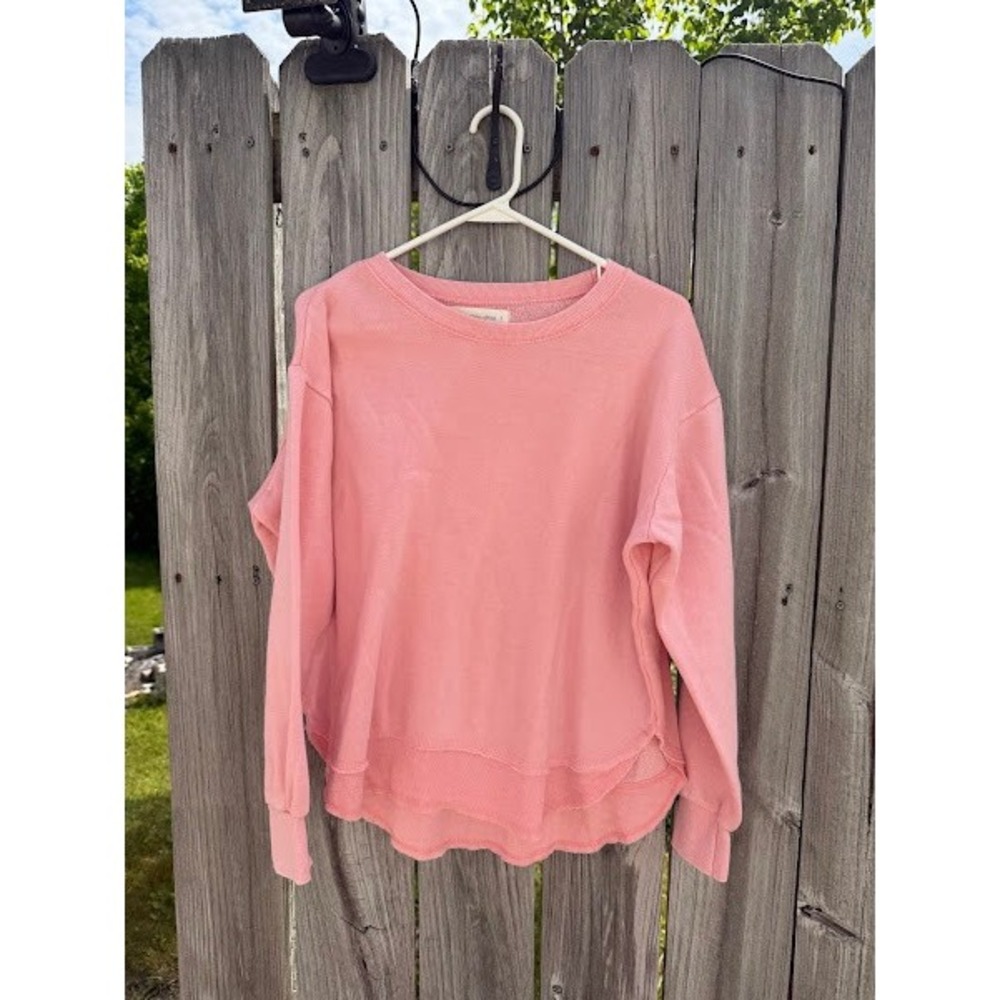 Ocean Drive Womens Pink Raw Hem Layered Crewneck Sweatshirt Size S Pullover